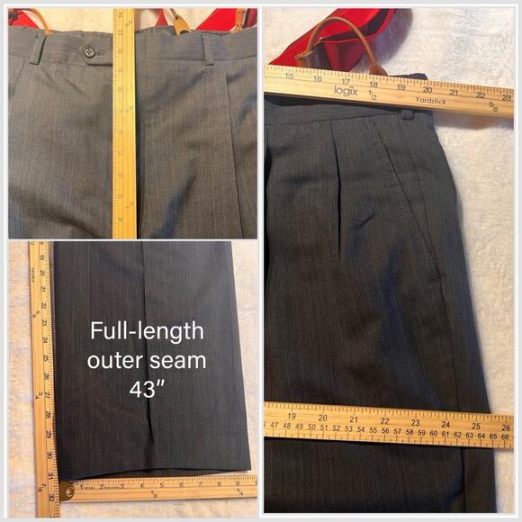 Vintage Burberry 44L 40x31 Gray 2 Piece Suit with Red Suspenders Quality - Picture 15 of 16